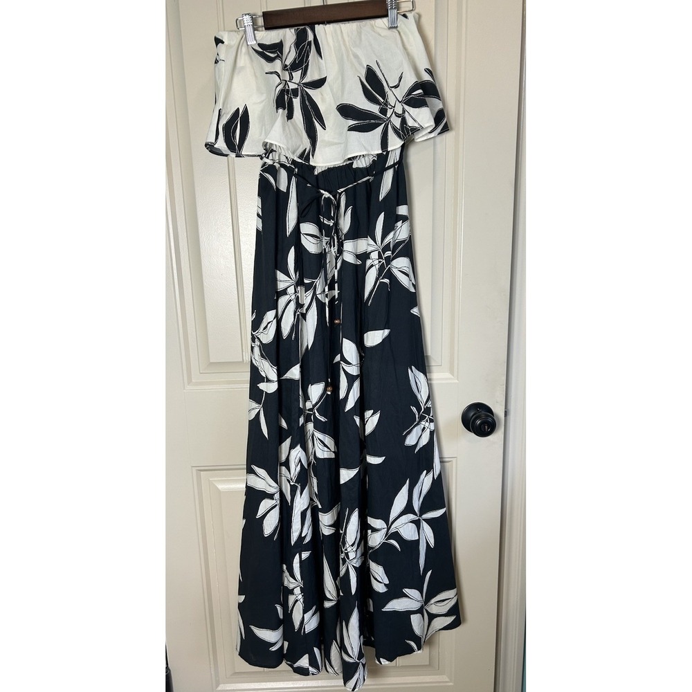 Stitch & Feather Side Slit Strapless Maxi Dress Sz M Black/Beige Resort Cocktail